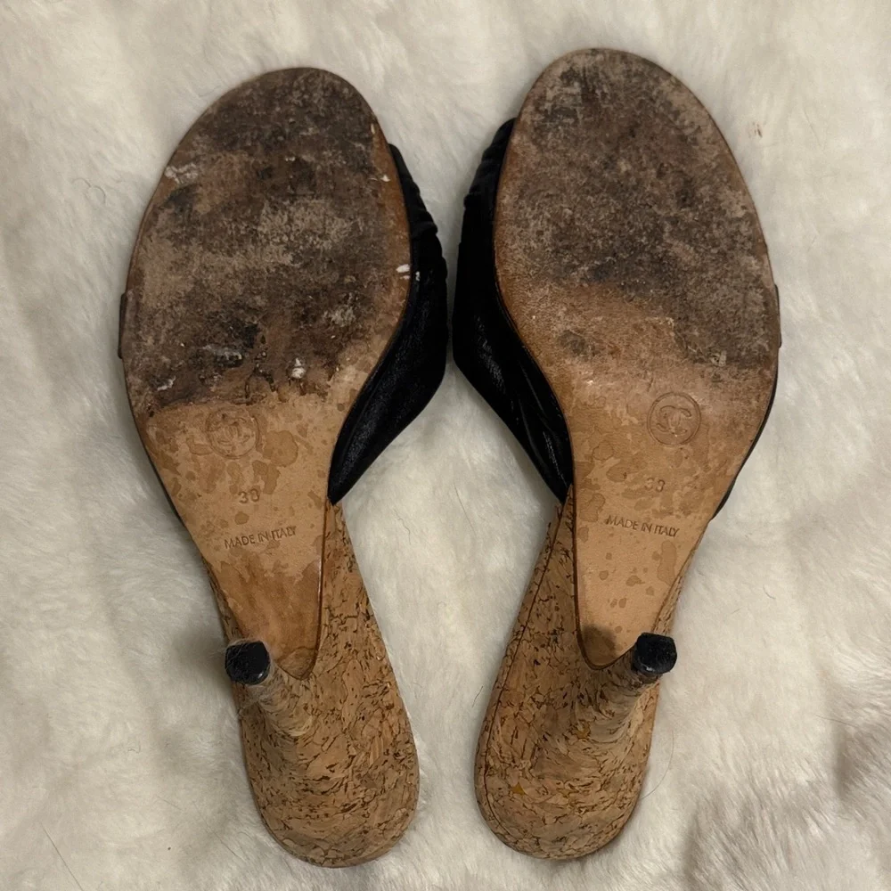 Vintage CHANEL Black Cork Heels Mules size 38 - Picture 9 of 11